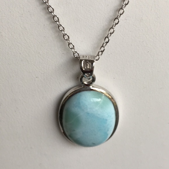 Larimar Sterling Silver Chain/Pendant ER Set - Picture 5 of 15